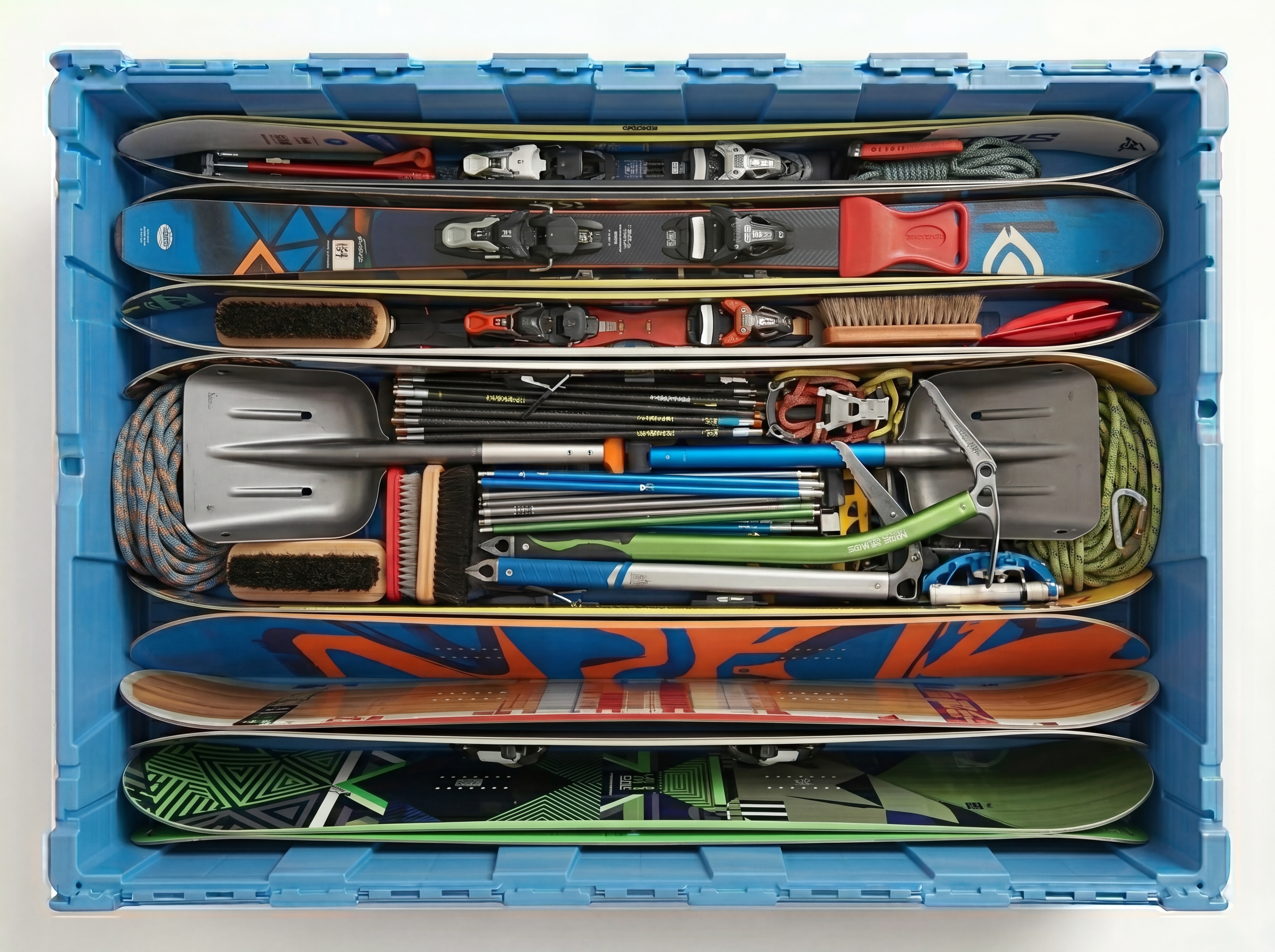 Snow gear stored in a large Fort Lox box